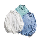 Men Shacket Long Sleeve Autumn Shirt Autumn Fresh Solid Color Embroidered Pocket Casual Shirt