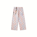 Mens Fall Outfits Casual Trousers Loose Straight Plaid Gradient Overalls Trousers