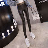 Leather Leggings Fleece-Lined PU Leather Leggings Women's Stretch Leggings