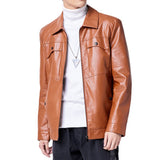 1970 East West Leather Jacket Sheepskin Leather Men's Short Motorcycle Lapel Leather Jacket Coat