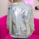 Denim Sparkle Jacket Denim Jacket Sequined Gradient Ripped Jacket Women