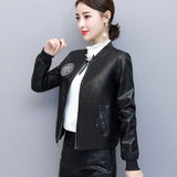 Women Leather Jacket with Patches Cropped Leather Coat Women's Jacket PU Leather Embroidered Baseball Uniform