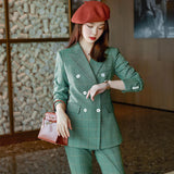 Women Pants Suit Uniform Designs Formal Style Office Lady Bussiness Attire Plaid Double Breasted Suit Female Fashionable Suit
