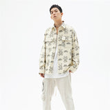 Men Shacket Long Sleeve Autumn Shirt Autumn Men's Shirt Retro Bear Unisex Style Couple Shirt