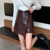 Leather Shorts Irregular Leather Skirt Skirt Design Pantskirt Women's Autumn and Winter Leather Pants High Waist Leather Shorts
