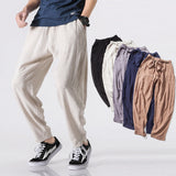 Linen Pants Straight Leg Pants Drawstring Lightweight Elastic Beach Pants Summer Men's Casual Pants Loose Harem