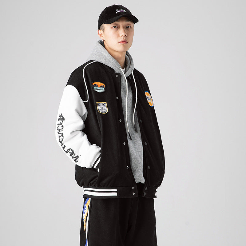 Men's Spring plus Size Retro Sports Multicolor Jacket Men's Loose Trendy Men's Baseball Uniform Casual Jacket Men Jacket