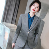 Women Pants Suit Uniform Designs Formal Style Office Lady Bussiness Attire Plaid Fall Winter Fashion Work Two-Piece Set