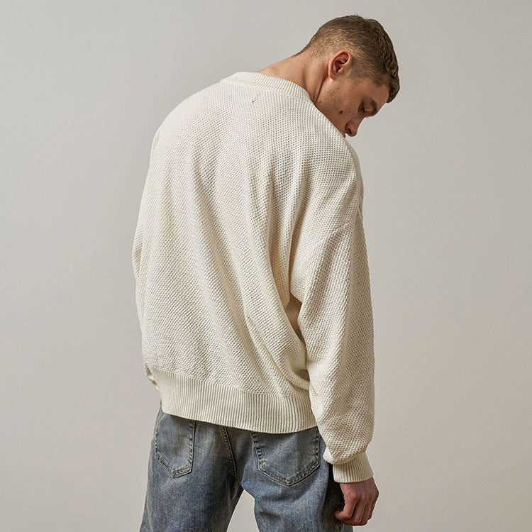 Present Letter Print Sweatshirt Solid Color Retro Coarse Yarn Sweater Sweater Loose Crew Neck Top Men