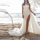Bohemian Chic Wedding Dress One-Shoulder Sleeveless Dress