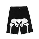 Mens Jean Shorts Dark Style Skeleton Printed Denim Shorts Men's Summer Bermuda Shorts Street Tide Brand Loose Straight Shorts