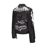 Graffiti PU Leather Jacket Autumn and Winter Rivet Printed Short Motorcycle Leather Long Sleeve Punk Clothing
