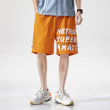 Mens Cargo Shorts Men's Summer Trendy Loose Cargo Lace-up Mid-Waist Letter Printed Casual Shorts