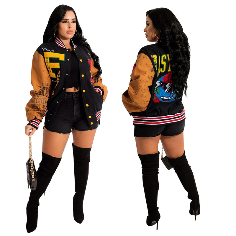 First Row Varsity Jacket Color Matching Press Button Printed Double Thread Baseball Uniform