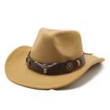 Wester Hats Cow Head West Cowboy Hat Woolen Jazz Top Hat Men Ladies' National Style Autumn and Winter Felt Cap