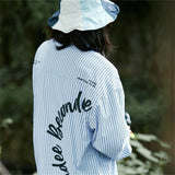 Men Shacket Long Sleeve Autumn Shirt Autumn Shirt Back Letter Print Loose Shirt