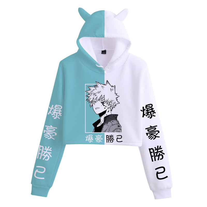 Split Hoodie Demons and Angels My Hero Academia Dual-Color Patchwork Cat Ears