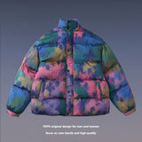 Men Fall Outfits Oversize Thickened Tie-Dye Stand-up Collar Cotton-Padded Coat Loose Cotton Padded Jacket