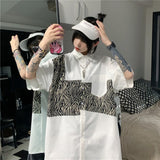 Harajuku Clothing Men's Casual Shirts Stitching Loose Short Sleeve Shirt Men's and Women's Casual Top