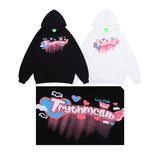 Men Fall Outfits Hip Hop Singer Loose Hoodie Sweatshirt Graffiti Long Sleeve Top