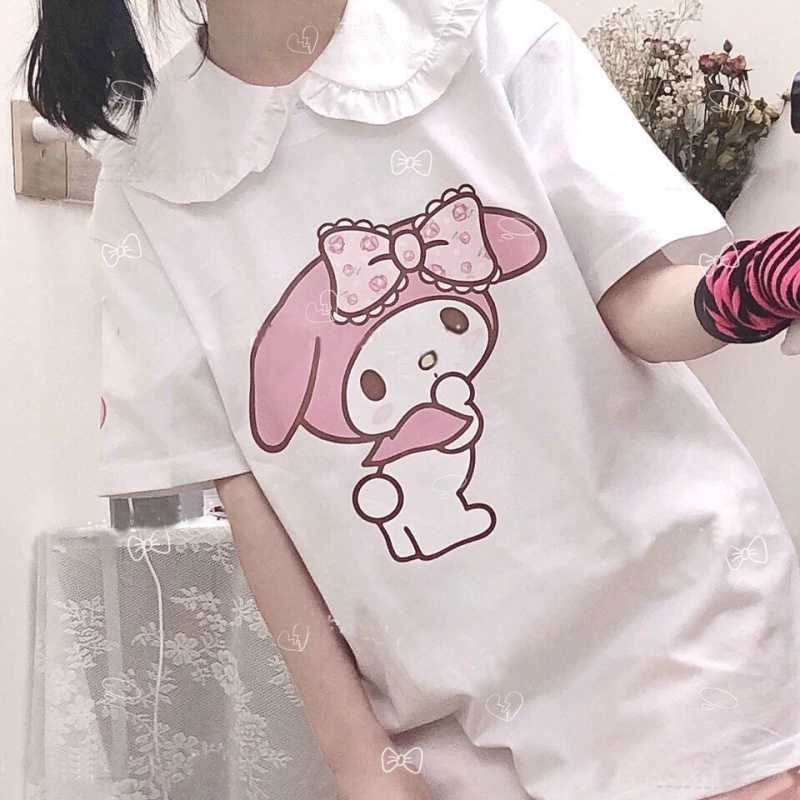 My Melody Hoodie Summer Short Sleeve Melody Cartoon Doll Collar Loose T-shirt