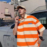 Men Polo Shirts Striped Short Sleeve Polo Collar Top