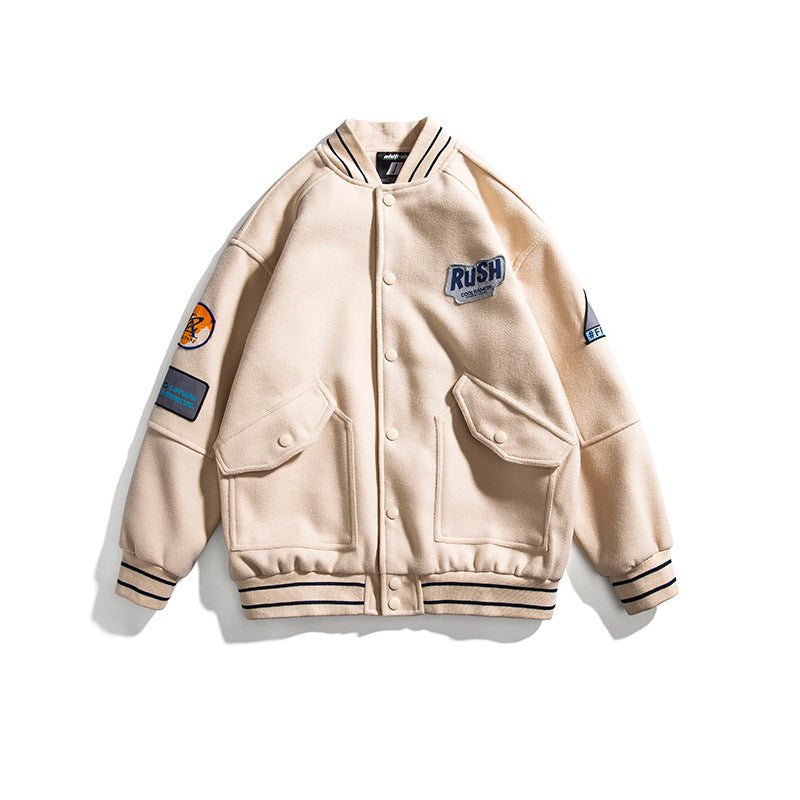 Men's Spring plus Size Sports Baseball Uniform Labeling Stand Collar Jacket Male Student Retro Coat Top Men Jacket