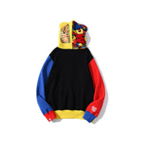 A Ape Print Jacket Shark Head Violent Bear Red and Blue and Yellow Multicolor Hoodie Men's and Women's Zipper Jacket