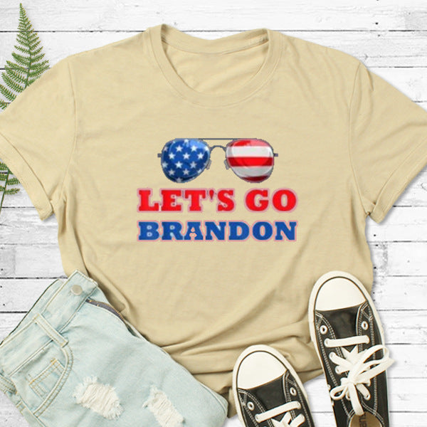 Let's Go Brandon T Shirt Glasses Printed Short Sleeve Men's and Women's Tops