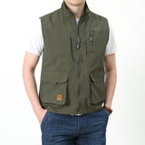 Men Utility Vest Work Zipper Tactical Work Vest Slim Pocket Jacket Vest Man Spring and Autumn Multi-Pocket Quick-Dry Casual Outdoor