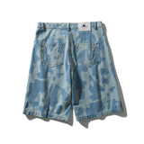 Mens Jean Shorts Animal Printed Washed Denim Shorts Men's Street Fashion Loose Straight Shorts Summer Bermuda Shorts