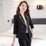 Women Pants Suit Uniform Designs Formal Style Office Lady Bussiness Attire White Fashion Double Breasted Suit Top Two-Piece Suit