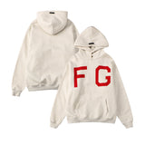 Fog Fear of God Hoodie Red with Velvet Lining Printed FG Loose Hooded Sweater