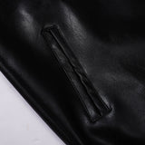 Two Tone Leather Jacket Letter Embroidered Long Sleeve Baggy Coat Men's and Women's Leather Baseball Uniform