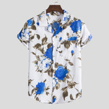 Men Shirt Fashion Slim Fit Shirts Short Sleeve Shirt Large Size Casual Beach Style Shirts Beach Wind Summer Men Casual Lapel Short Sleeve Flower Shirt