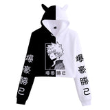 Split Hoodie Demons and Angels My Hero Academia Dual-Color Patchwork Cat Ears