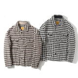 Men Shacket Long Sleeve Autumn Shirt Autumn Plaid Jacket Loose Multi-Pocket Coat