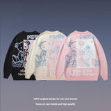 Men Fall Outfits Autumn and Winter Cute Bear Round Neck Pullover Knitted Top