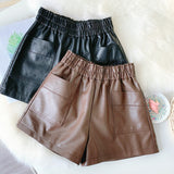 Leather Shorts Casual Pants Women's High Waist Wide Leg Handsome Pocket Pu Shorts