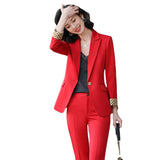 Women Pants Suit Uniform Designs Formal Style Office Lady Bussiness Attire Red Spring and Autumn Fashion Formal Wear Workwear