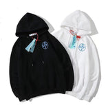 Autumn And Winter Blue Strip Arrow Pattern Velvet Padded Hooded Sweatshirt Men And Women Same Style
