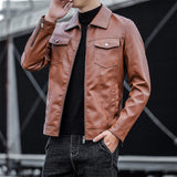 Hand Painted Leather Jackets Fall and Winter Lapels Casual Men's Leather Jacket Jacket Business Zipper Leather Jacket