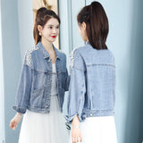Pearl Jean Jacket Women's Spring and Autumn Loose Nail Pearl Denim