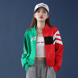 80's Colorful Leather Jacket Spring and Autumn Women's Jacket Sports Hoodie Short Coat