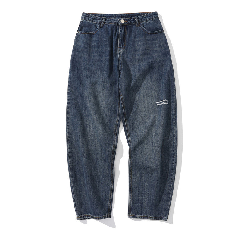 Solid Color Jeans Men's plus Size Retro Sports Trousers Baggy Straight Trousers Trousers Men Denim Pants