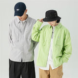 Men Shacket Long Sleeve Autumn Shirt Autumn Solid Color Loose Shirt