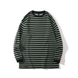 Men Fall Outfits Round Neck Long Sleeve T-shirt Spring and Autumn Stripes Bottoming Shirt