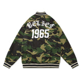 Camouflage Varsity Jacket Printed Letter Loose Stand Collar Coat
