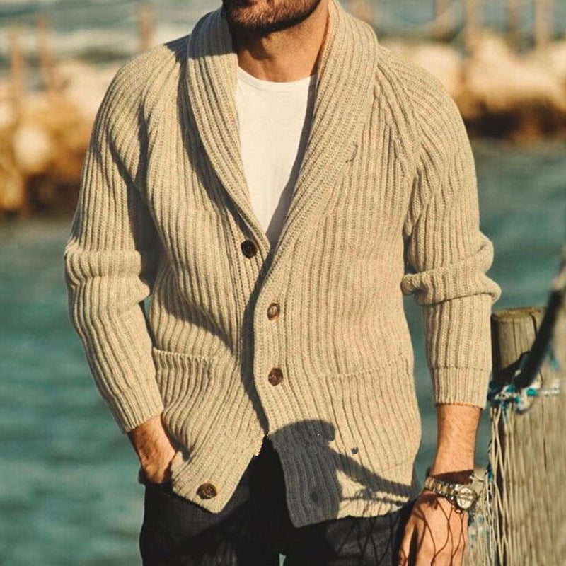 Mens Chunky Knit Men Sweaters Fall/Winter Coarse Yarn Casual Cardigan Long Sleeve Sweater Men's Knitted Shirt