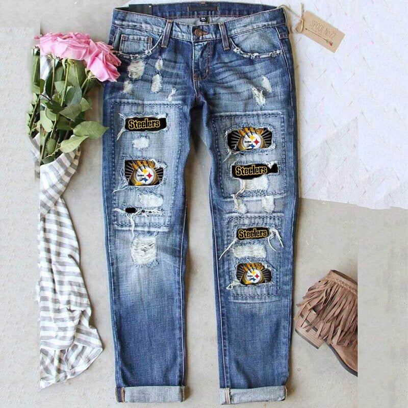 100 Cotton Jeans Women Straight Women's Pants Blue Pocket Patchwork Stitching Loose Mid Waist Jeans